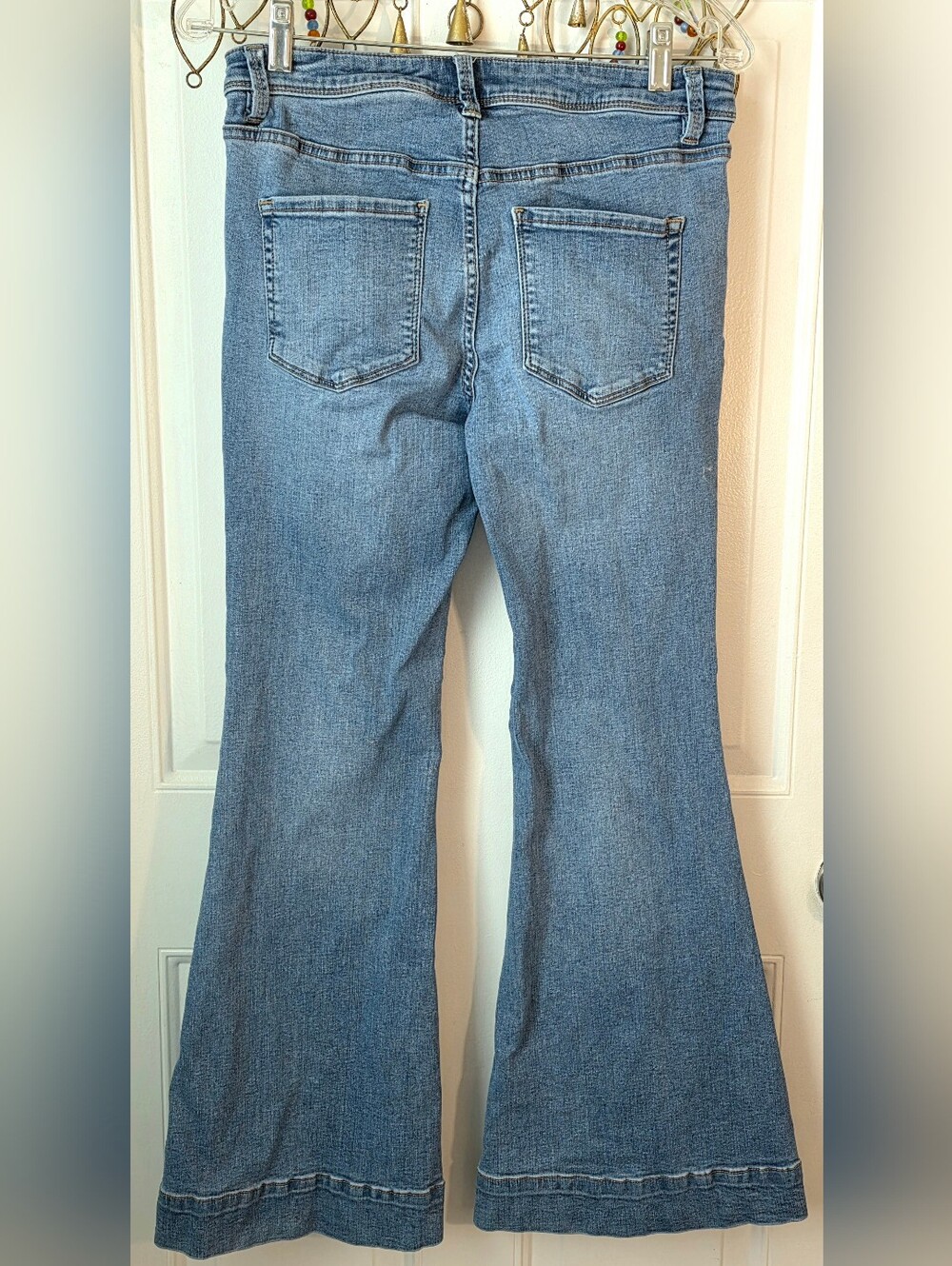 We The Free Flare Jeans Thick Cuff Womens 29 Med Light Wash Stretchy Mid Rise - Picture 3 of 13